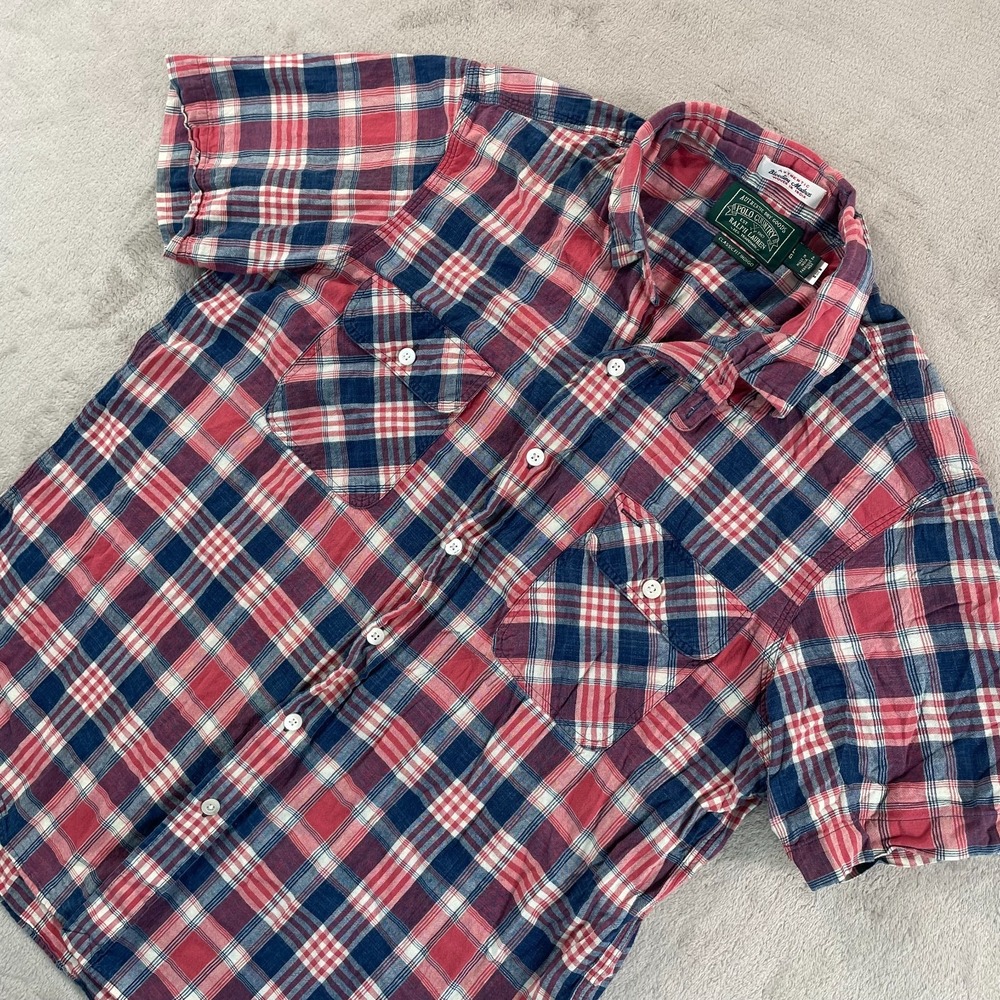 Ralph Lauren Polo Country Indian Madras Shirt Mens Large Multi Chinstrap Collar